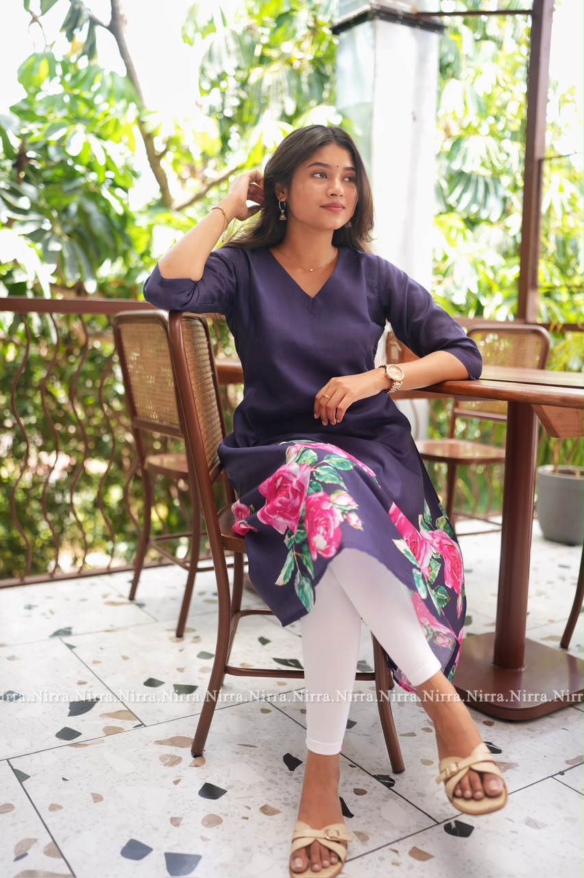 Navy blue floral printed Aline kurti