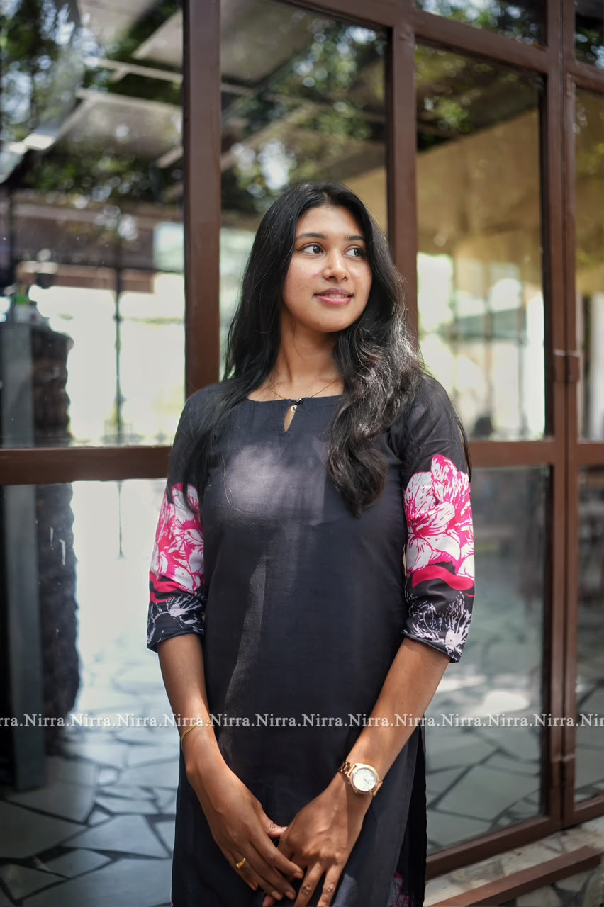 Black cotton floral print kurti