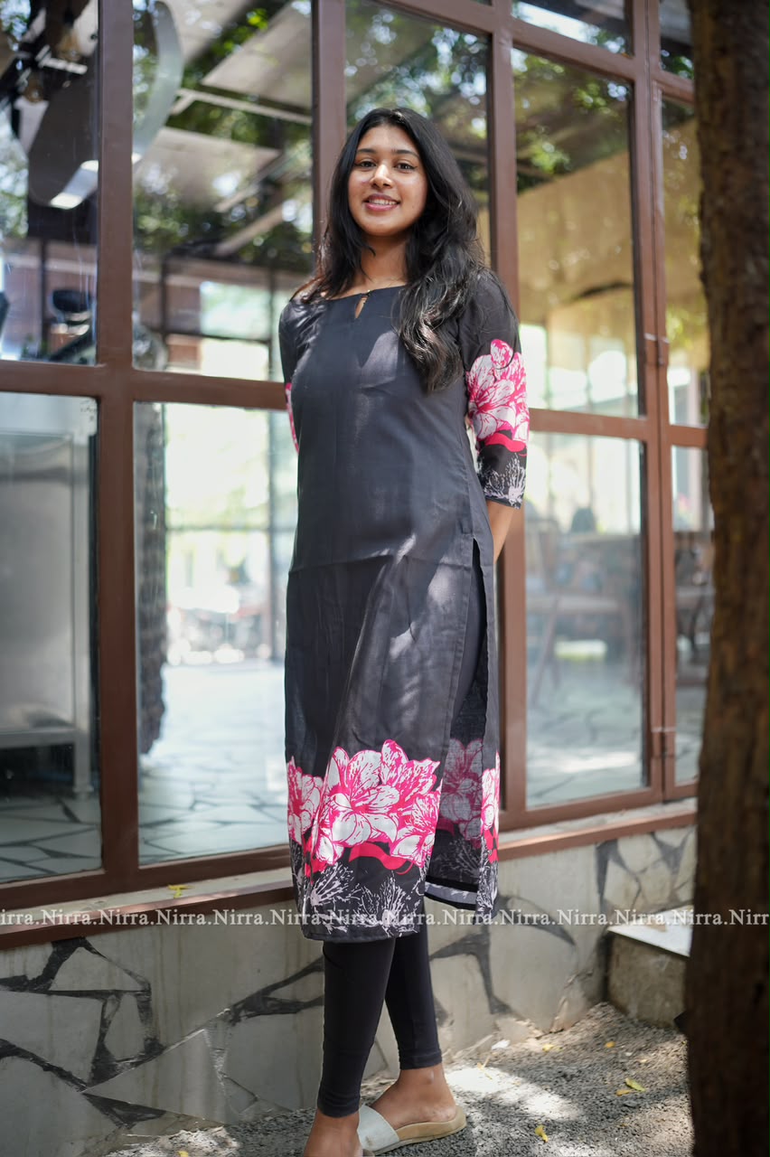 Black cotton floral print kurti