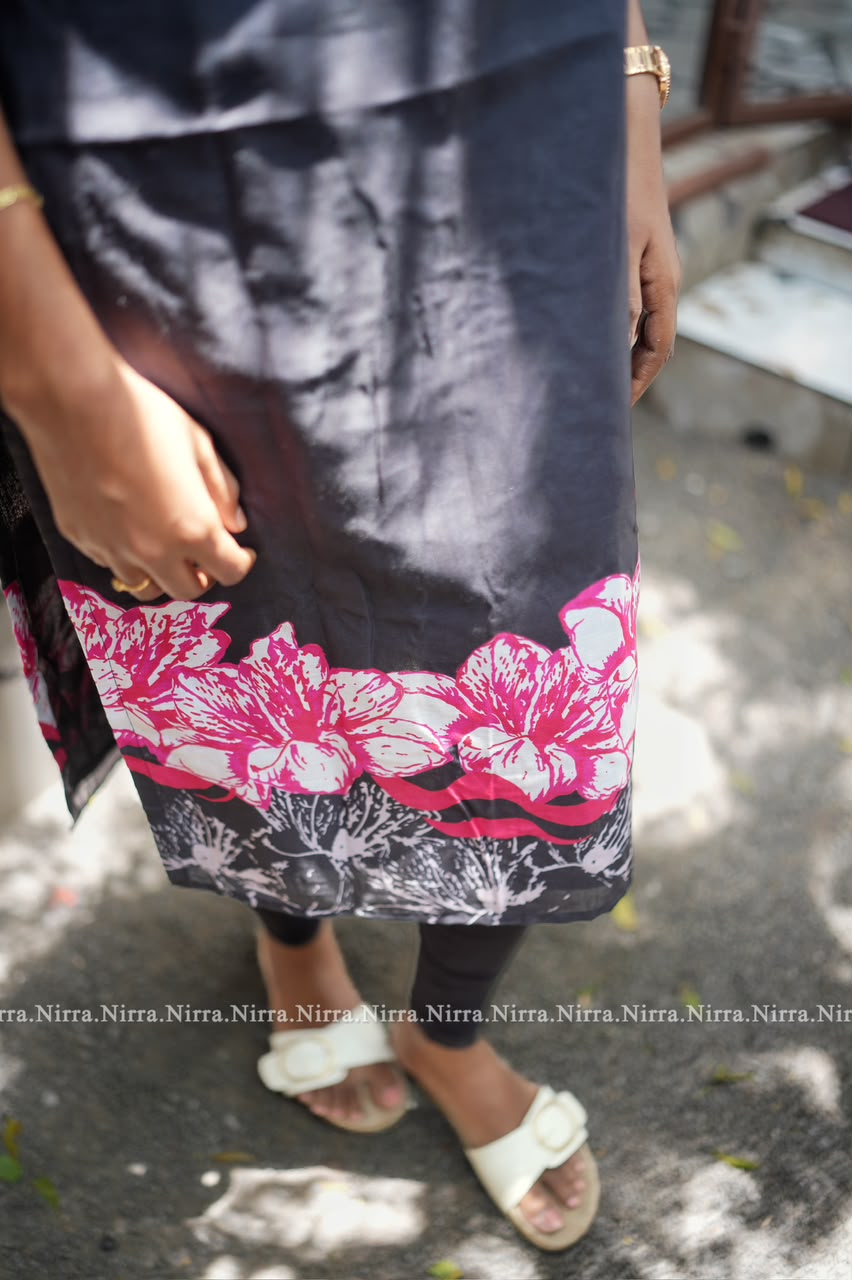 Black cotton floral print kurti