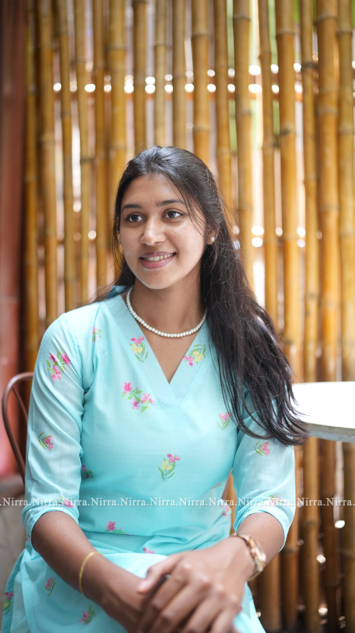 Blue floral Chanderi kurti