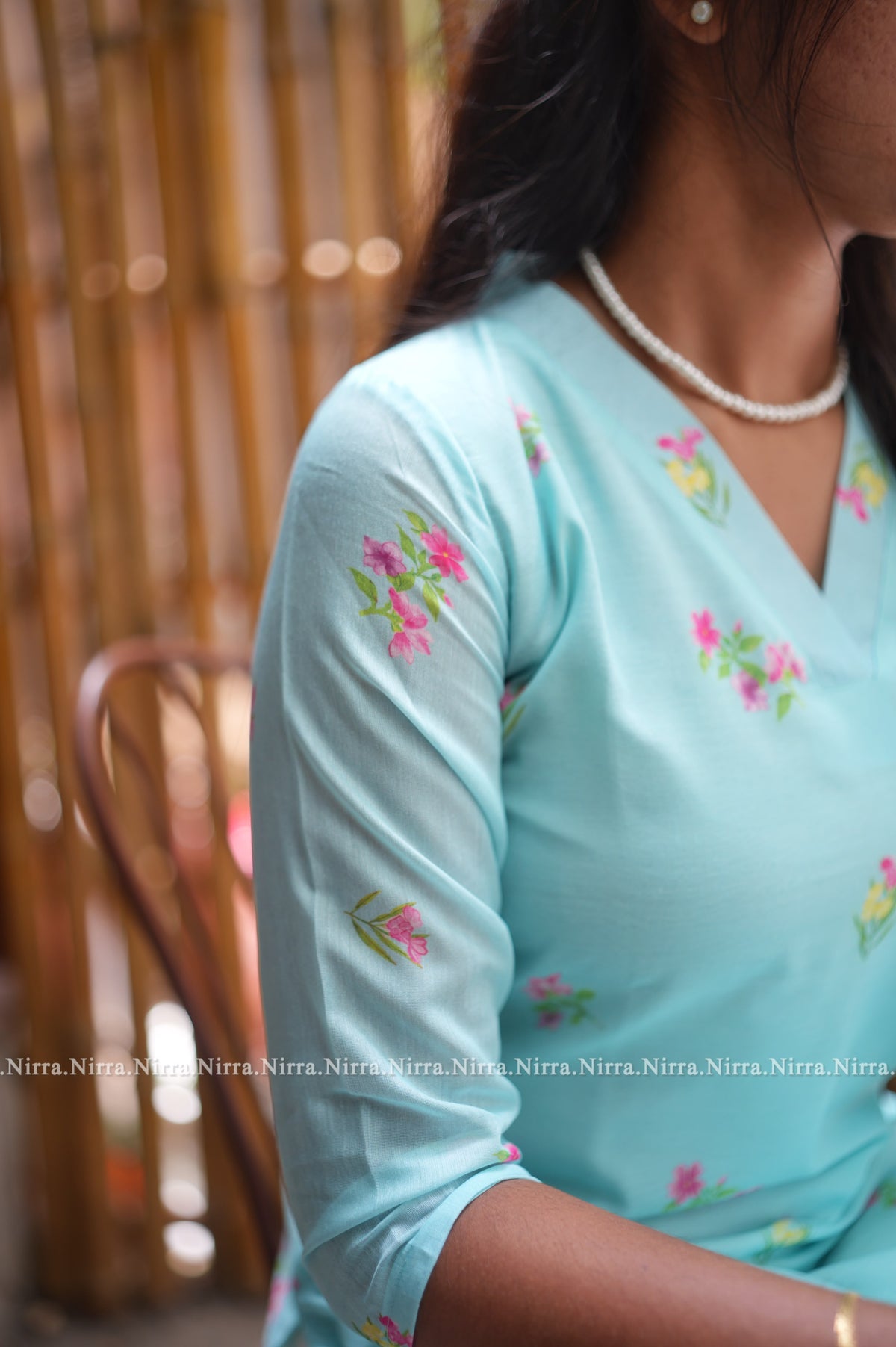 Blue floral Chanderi kurti