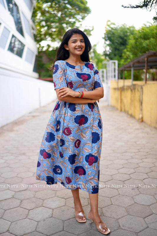 Kalamkari Ice blue cotton maxi