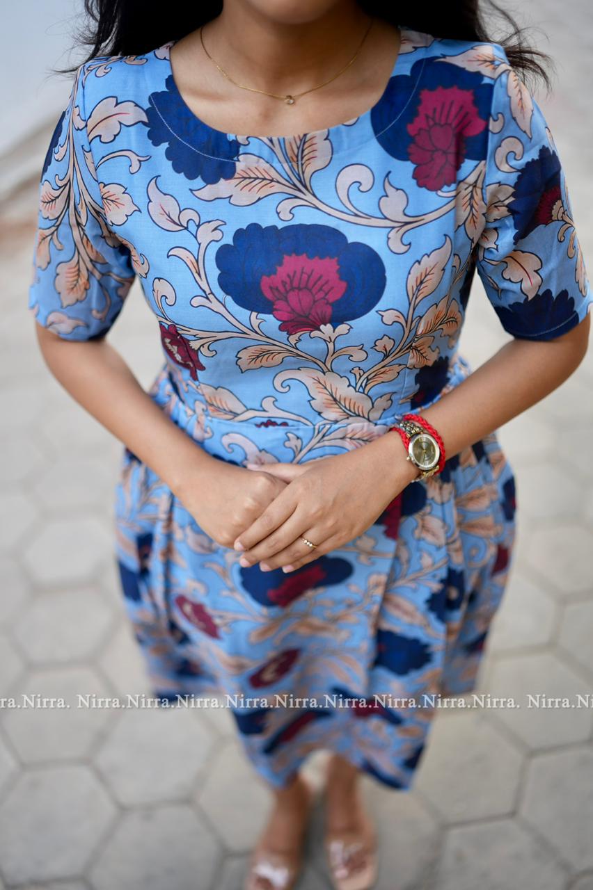 Kalamkari Ice blue cotton maxi