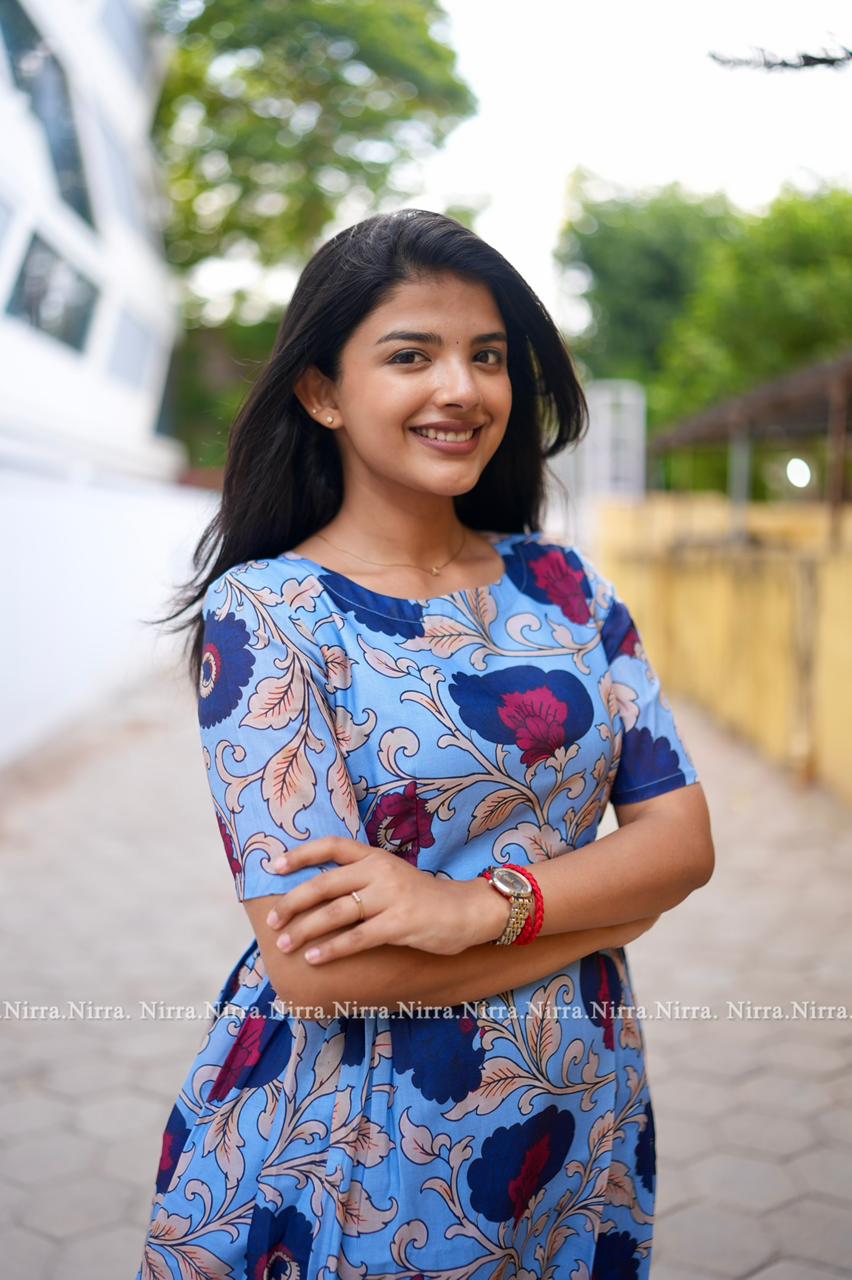 Kalamkari Ice blue cotton maxi