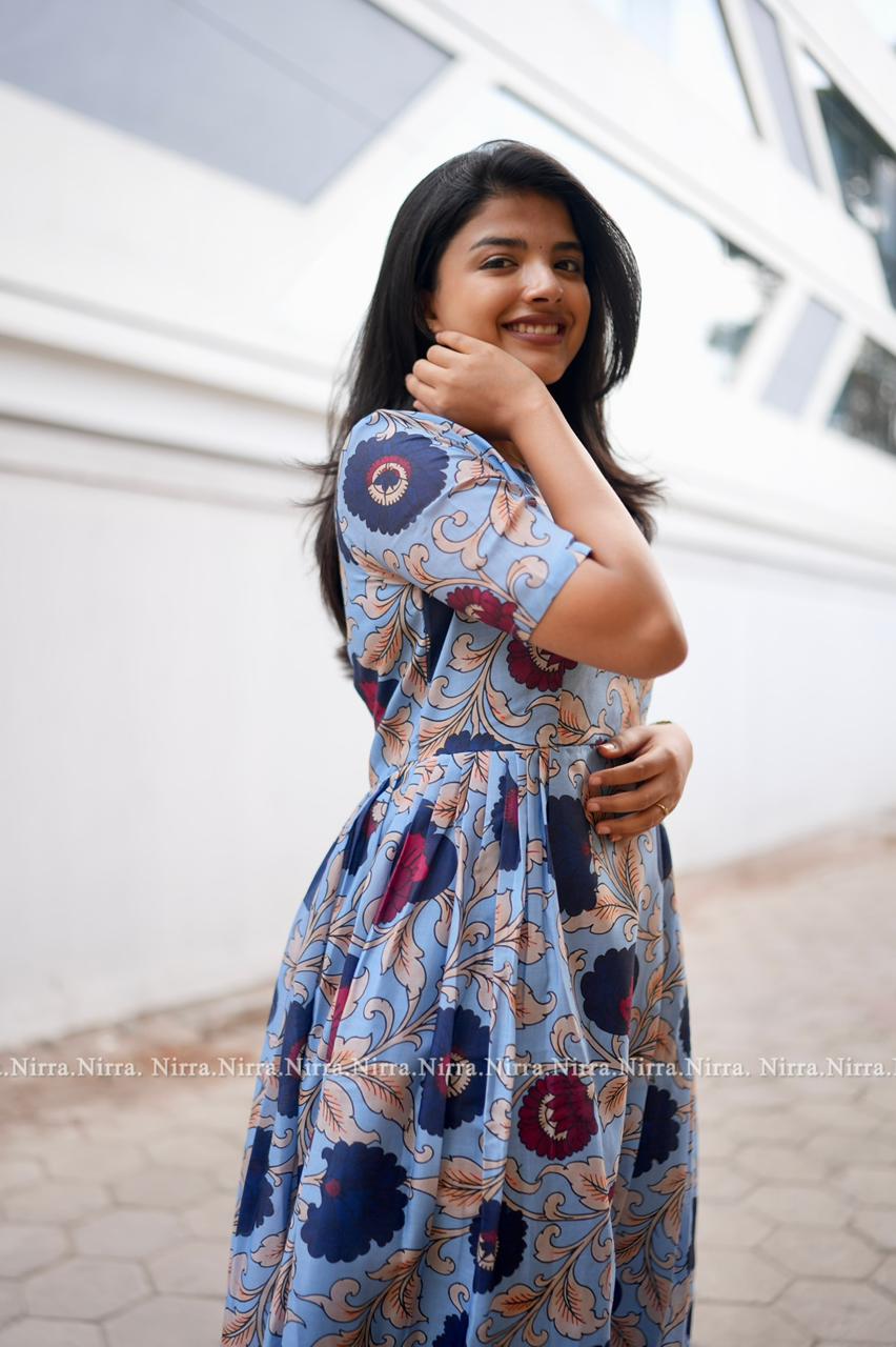 Kalamkari Ice blue cotton maxi