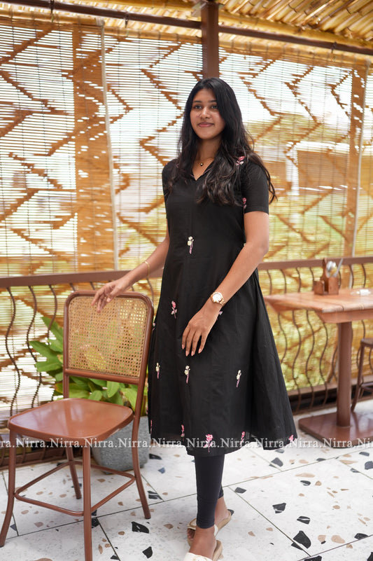 Black cotton embroidery Aline kurti