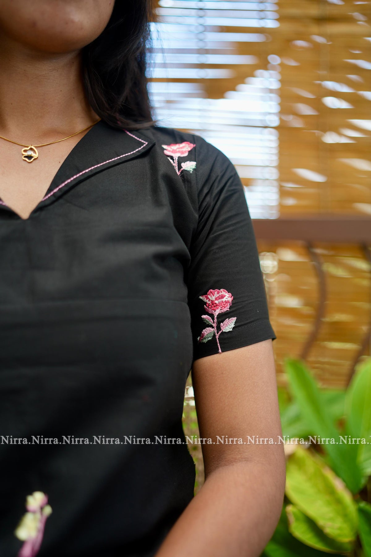 Black cotton embroidery Aline kurti