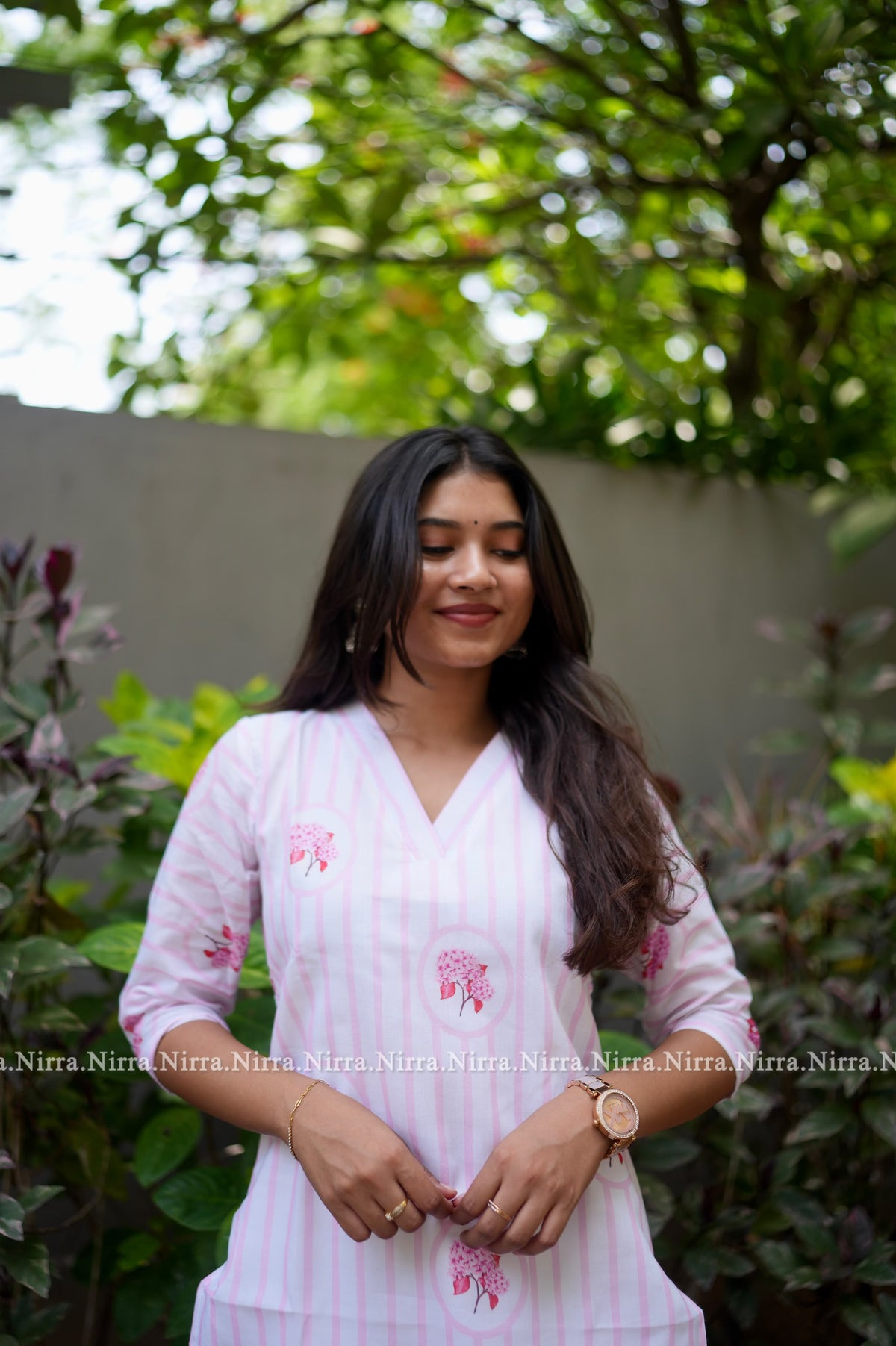 Pink cotton floral print kurti