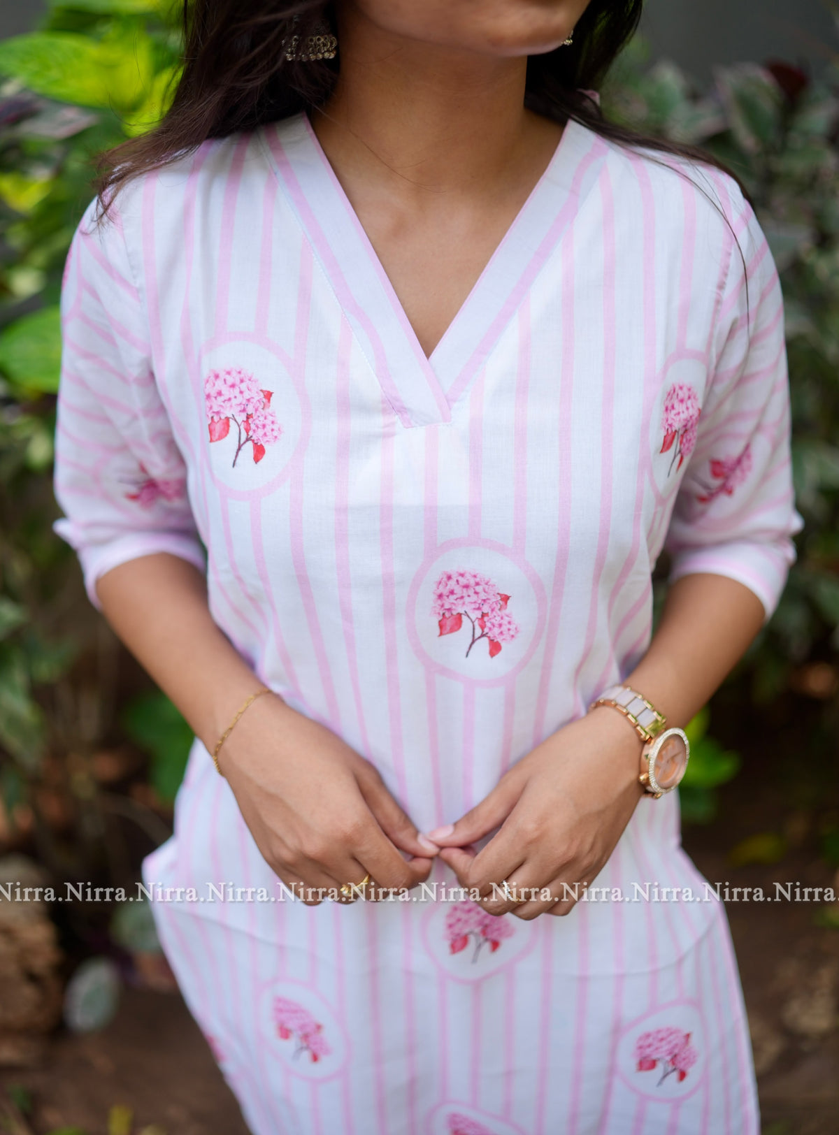 Pink cotton floral print kurti