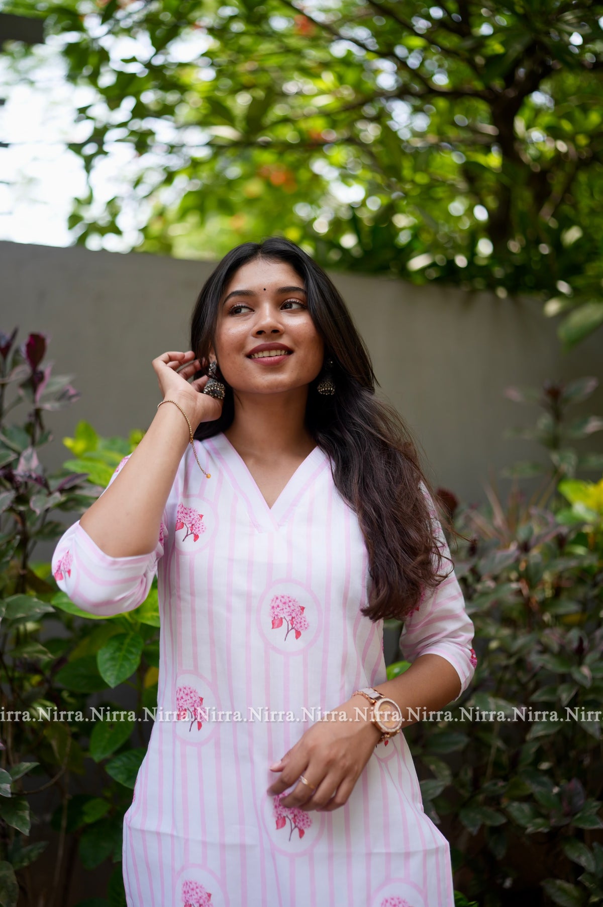Pink cotton floral print kurti