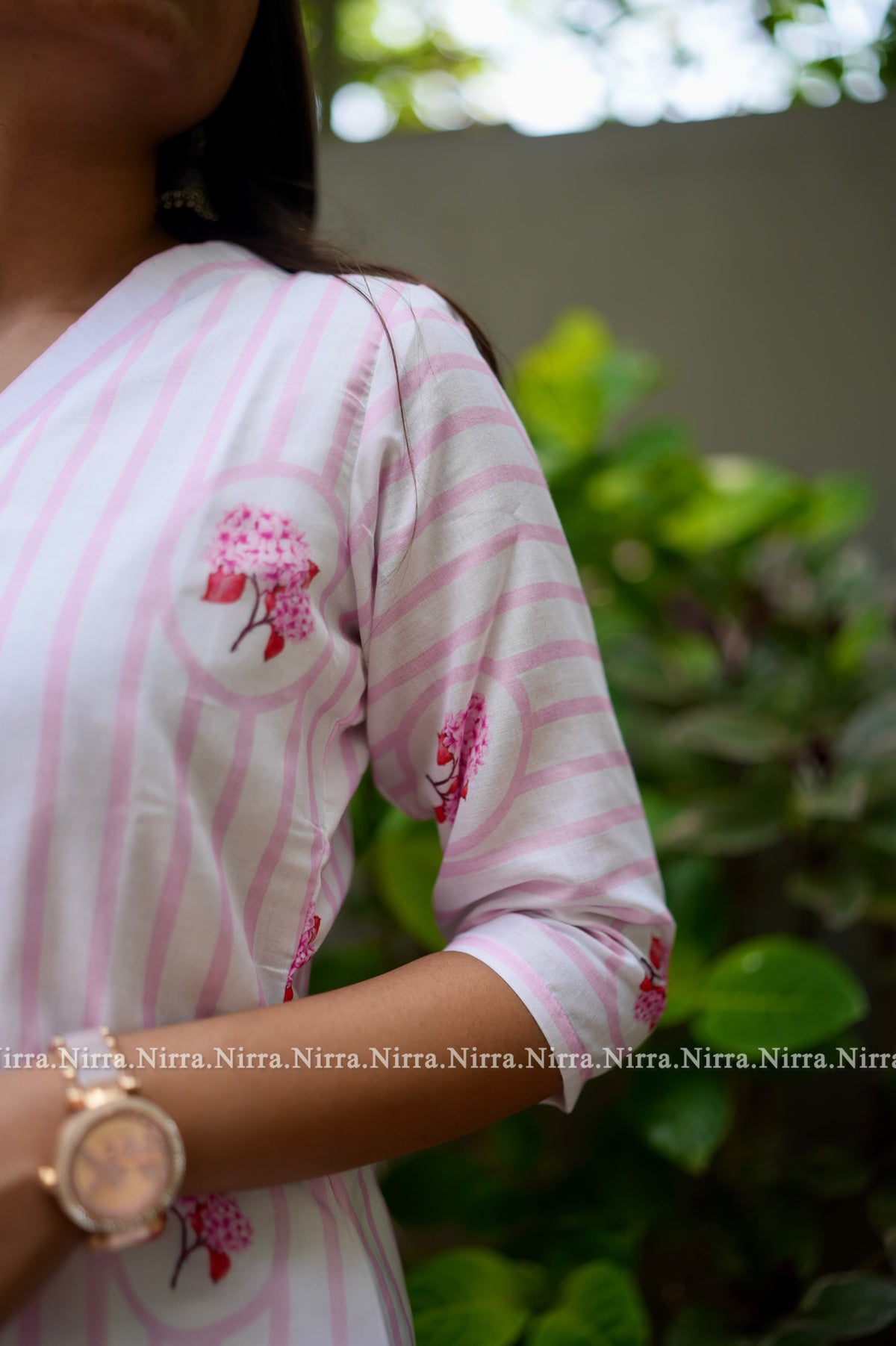 Pink cotton floral print kurti