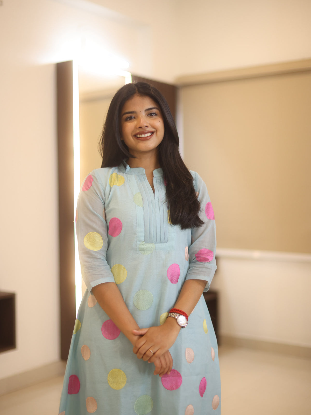 Powder blue chanderi embroidered A line coords
