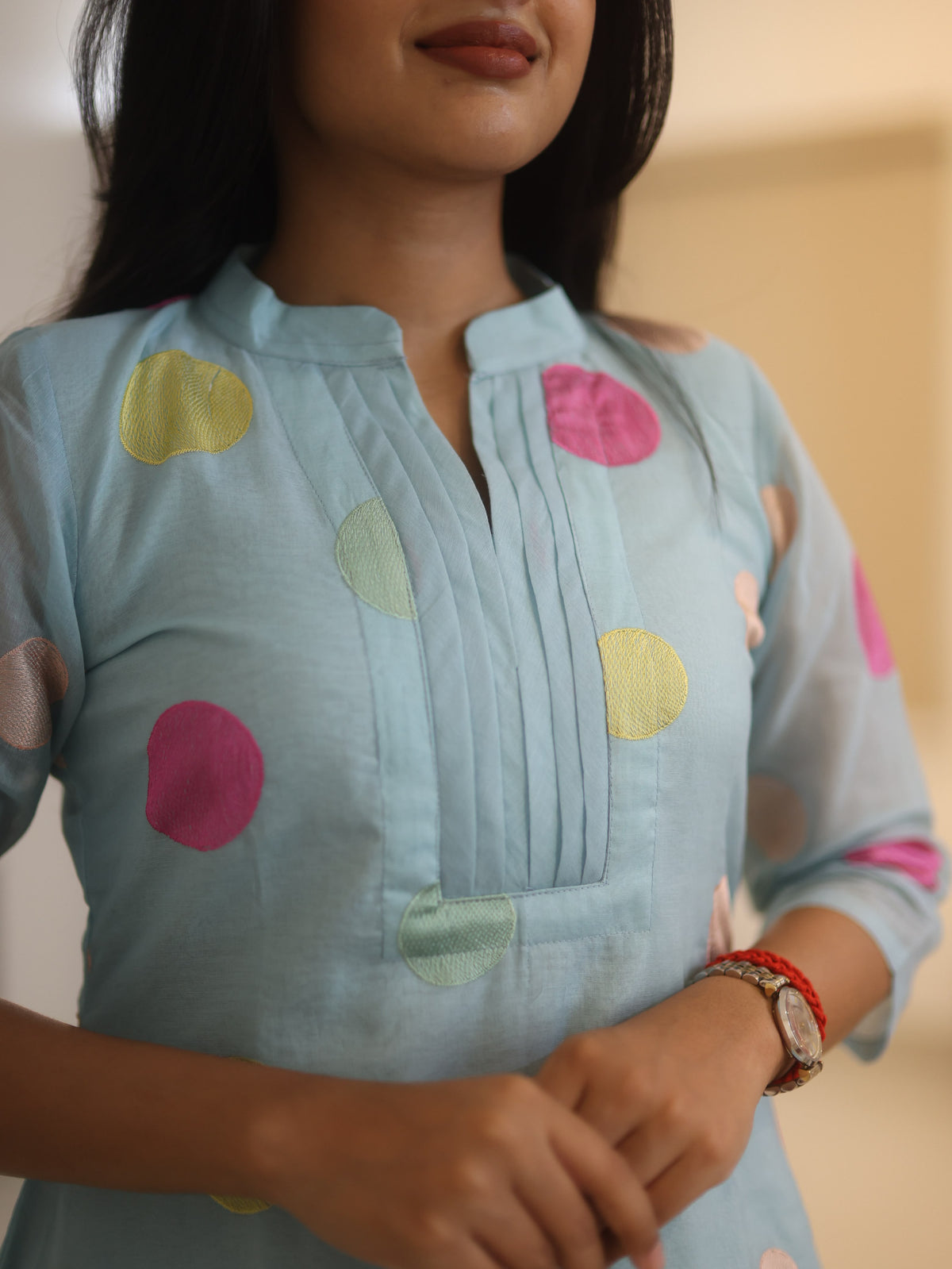 Powder blue chanderi embroidered A line coords