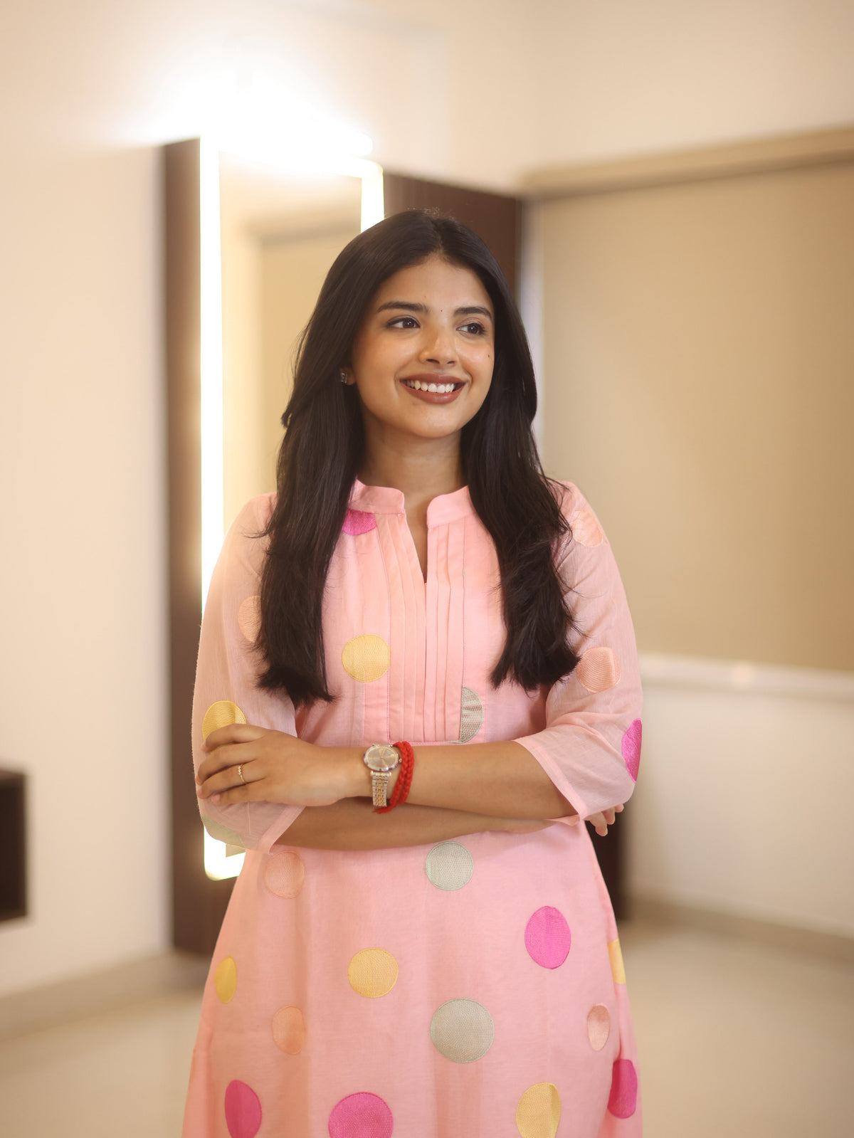 Baby pink chanderi embroidered Aline coord set