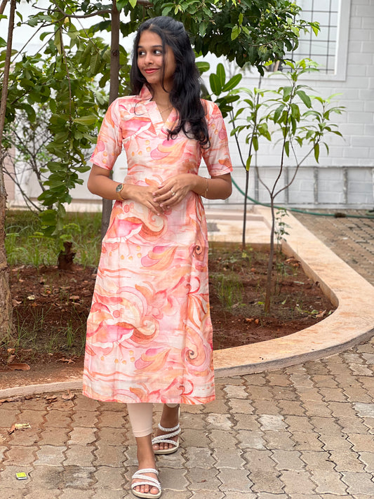 Peach tussar kurti