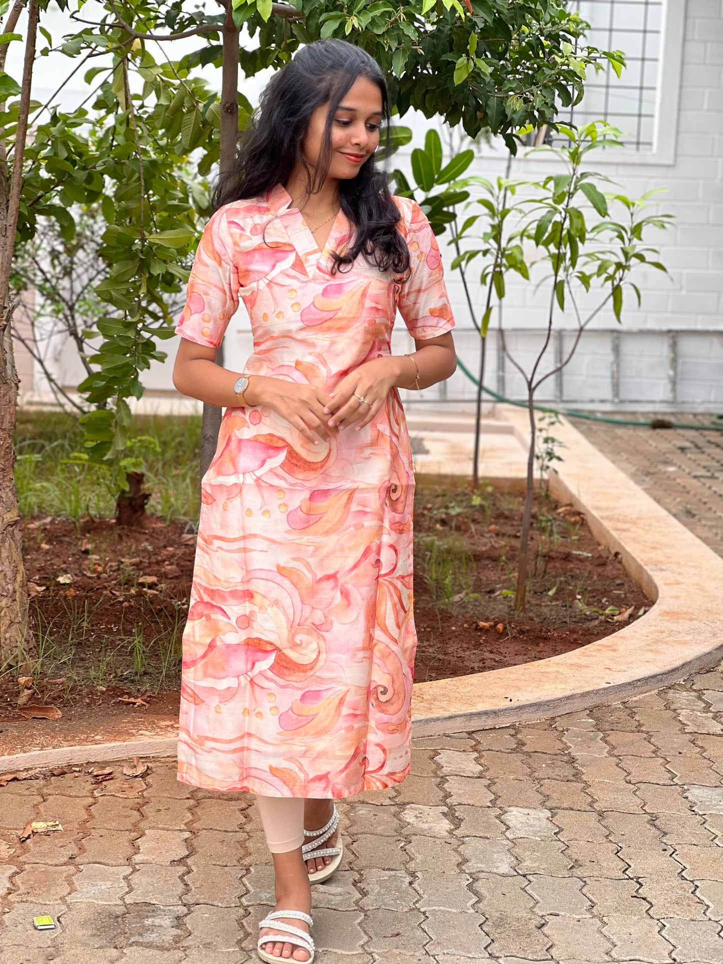 Peach tussar kurti