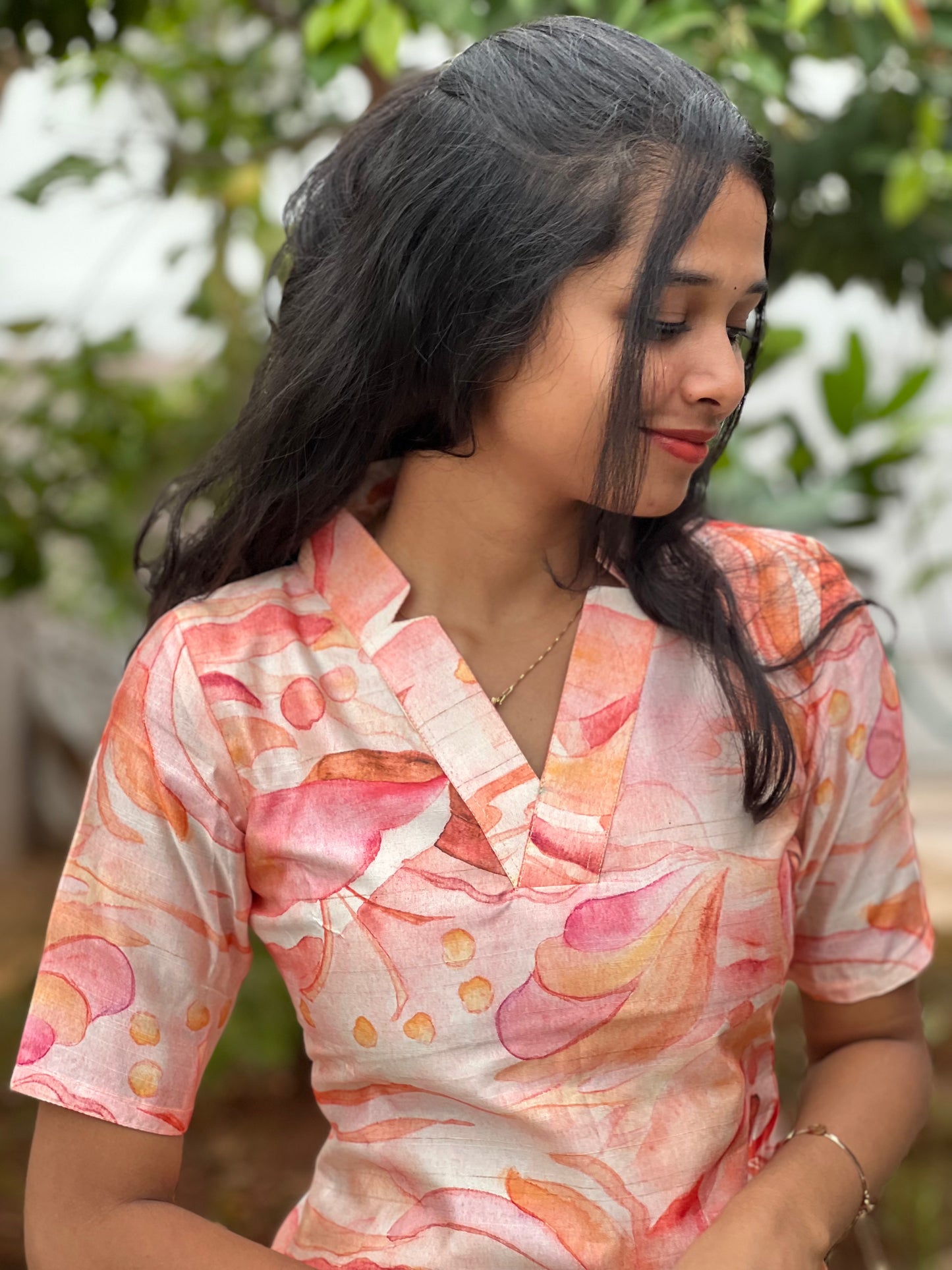 Peach tussar kurti