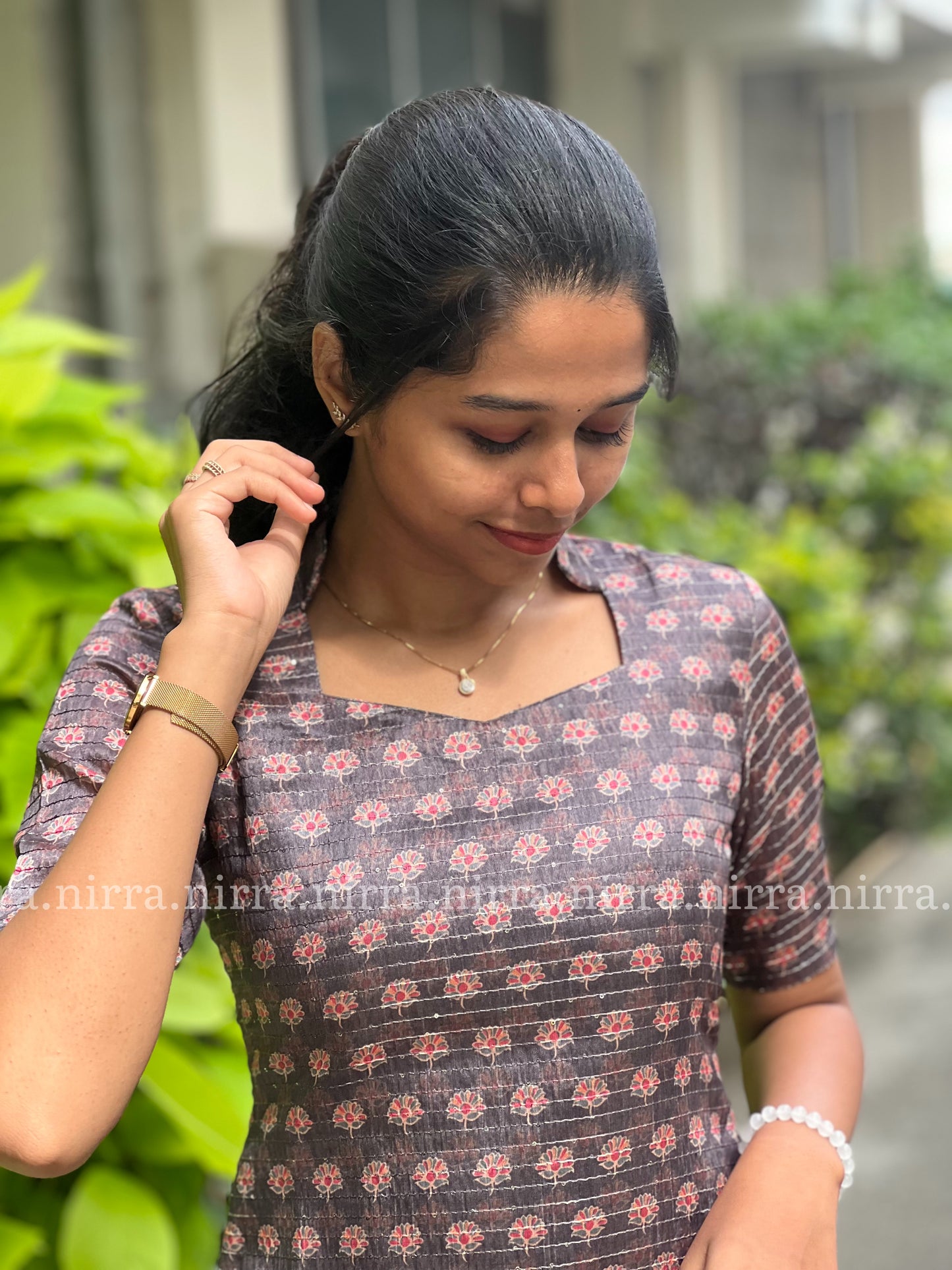 Sequins work semi tussar grey kurti